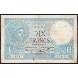 F 07-09 - 28/09/1939 - 10 francs - Minerve modifié - Série Z.73121 - Etat : TB