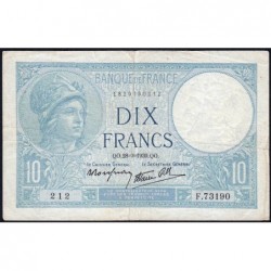 F 07-09 - 28/09/1939 - 10 francs - Minerve modifié - Série F.73190 - Etat : TTB