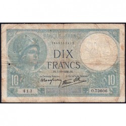 F 07-10 - 05/10/1939 - 10 francs - Minerve modifié - Série O.73606 - Etat : B+