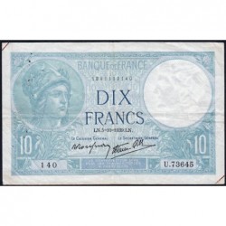 F 07-10 - 05/10/1939 - 10 francs - Minerve modifié - Série U.73645 - Etat : TTB