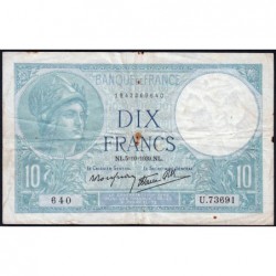 F 07-10 - 05/10/1939 - 10 francs - Minerve modifié - Série U.73691 - Etat : TTB