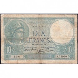 F 07-11 - 12/10/1939 - 10 francs - Minerve modifié - Série N.73990 - Etat : B+