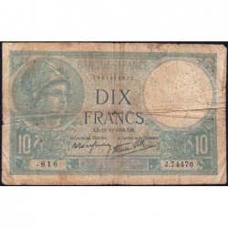 F 07-11 - 12/10/1939 - 10 francs - Minerve modifié - Série J.74476 - Etat : B