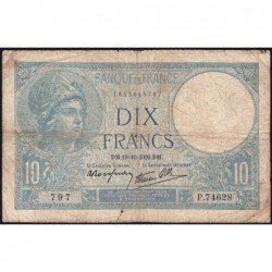 F 07-12 - 19/10/1939 - 10 francs - Minerve modifié - Série P.74628 - Etat : B