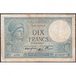 F 07-12 - 19/10/1939 - 10 francs - Minerve modifié - Série D.74757 - Etat : TB-