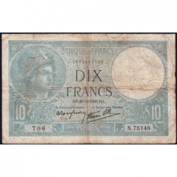 F 07-13 - 26/10/1939 - 10 francs - Minerve modifié - Série N.75148 - Etat : B