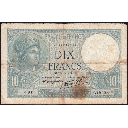 F 07-13 - 26/10/1939 - 10 francs - Minerve modifié - Série F.75438 - Etat : B
