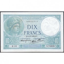 F 07-14 - 02/11/1939 - 10 francs - Minerve modifié - Série N.75935 - Etat : SUP-