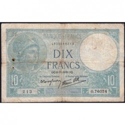 F 07-14 - 02/11/1939 - 10 francs - Minerve modifié - Série O.76024 - Etat : TB-
