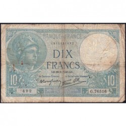F 07-15 - 26/09/1940 - 10 francs - Minerve modifié - Série G.76516 - Etat : B