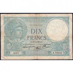 F 07-15 - 26/09/1940 - 10 francs - Minerve modifié - Série A.76534 - Etat : TB-