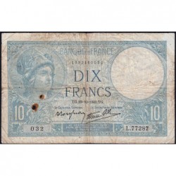 F 07-16 - 10/10/1940 - 10 francs - Minerve modifié - Série L.77287 - Etat : B