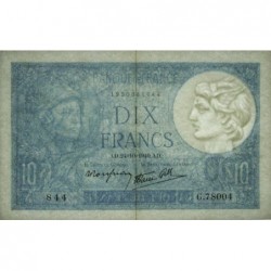 F 07-18 - 24/10/1940 - 10 francs - Minerve modifié - Série G.78004 - Etat : SUP