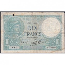 F 07-18 - 24/10/1940 - 10 francs - Minerve modifié - Série A.78559 - Etat : TB-