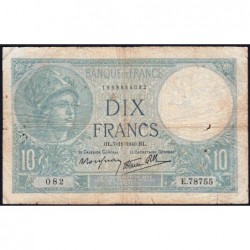 F 07-19 - 07/11/1940 - 10 francs - Minerve modifié - Série E.78755 - Etat : TB-