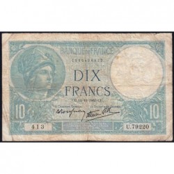 F 07-20 - 14/11/1940 - 10 francs - Minerve modifié - Série U.79220 - Etat : B