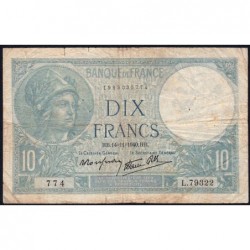 F 07-20 - 14/11/1940 - 10 francs - Minerve modifié - Série L.79322 - Etat : B+