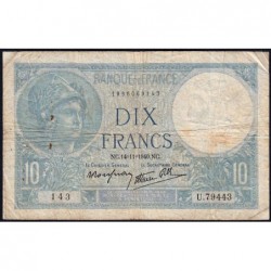 F 07-20 - 14/11/1940 - 10 francs - Minerve modifié - Série U.79443 - Etat : B+