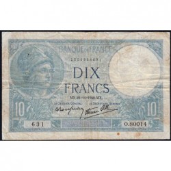 F 07-21 - 21/11/1940 - 10 francs - Minerve modifié - Série O.80014 - Etat : TB-