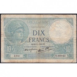 F 07-21 - 21/11/1940 - 10 francs - Minerve modifié - Série U.80042 - Etat : B