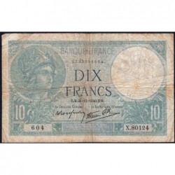 F 07-21 - 21/11/1940 - 10 francs - Minerve modifié - Série X.80124 - Etat : B+