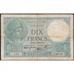 F 07-21 - 21/11/1940 - 10 francs - Minerve modifié - Série O.80192 - Etat : B+