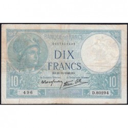 F 07-21 - 21/11/1940 - 10 francs - Minerve modifié - Série D.80294 - Etat : TB
