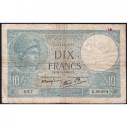 F 07-22 - 28/11/1940 - 10 francs - Minerve modifié - Série K.80494 - Etat : B