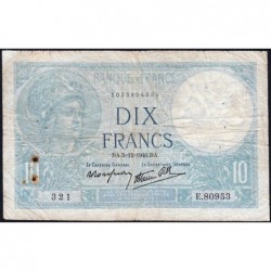 F 07-23 - 05/12/1940 - 10 francs - Minerve modifié - Série E.80953 - Etat : TB-