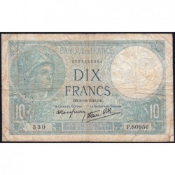F 07-23 - 05/12/1940 - 10 francs - Minerve modifié - Série P.80956 - Etat : B
