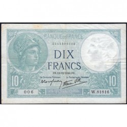 F 07-24 - 12/12/1940 - 10 francs - Minerve modifié - Série W.81816 - Remplacement - Etat : TTB+