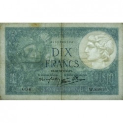 F 07-24 - 12/12/1940 - 10 francs - Minerve modifié - Série W.81816 - Remplacement - Etat : TTB+