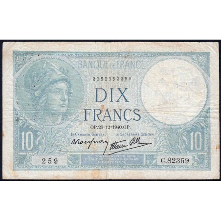 F 07-25 - 26/12/1940 - 10 francs - Minerve modifié - Série C.82359 - Etat : TB-