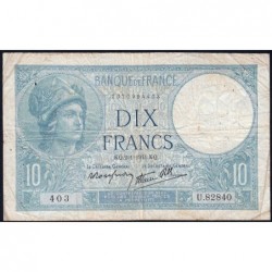 F 07-26 - 02/01/1941 - 10 francs - Minerve modifié - Série U.82840 - Etat : TB-