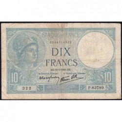 F 07-28 - 16/01/1941 - 10 francs - Minerve modifié - Série P.83789 - Etat : TB-