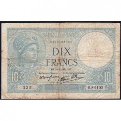 F 07-28 - 16/01/1941 - 10 francs - Minerve modifié - Série O.84102 - Etat : B+