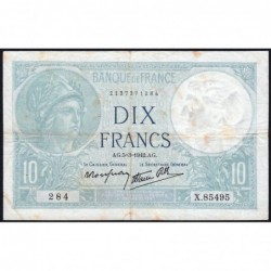F 07-31 - 05/03/1942 - 10 francs - Minerve modifié - Série X.85495 - Etat : TTB-