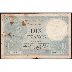 F 07-31 - 05/03/1942 - 10 francs - Minerve modifié - Série G.85503 - Etat : TB-