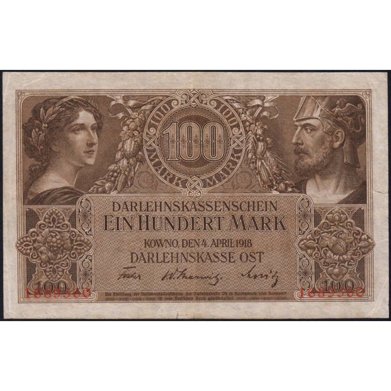 Allemagne - Kowno (Lituanie) - Pick R 133 - 100 mark - Sans série - 04/04/1918 - Etat : TTB+