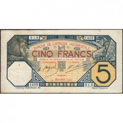 Sénégal - Dakar - Pick 5Bc_1 - 5 francs - Série J.1409 - 14/12/1922 - Etat : TTB