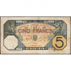 Sénégal - Dakar - Pick 5Bc_1 - 5 francs - Série L,1448 - 14/12/1922 - Etat : TB