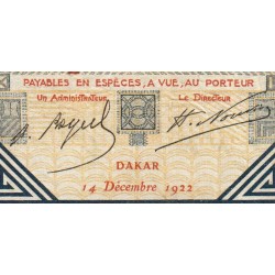 Sénégal - Dakar - Pick 5Bc_1 - 5 francs - Série F.1818 - 14/12/1922 - Etat : TB-