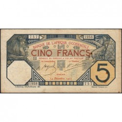 Sénégal - Dakar - Pick 5Bc_1 - 5 francs - Série O.1958 - 14/12/1922 - Etat : TB+