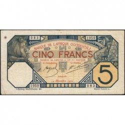 Sénégal - Dakar - Pick 5Bc_1 - 5 francs - Série C.1959 - 14/12/1922 - Etat : TB+