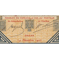 Sénégal - Dakar - Pick 5Bc_1 - 5 francs - Série B.2061 - 14/12/1922 - Etat : TB