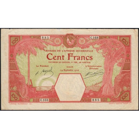 Sénégal - Dakar - Pick 11Bc_2 - 100 francs - Série C.168 - 24/09/1926 - Etat : TTB+