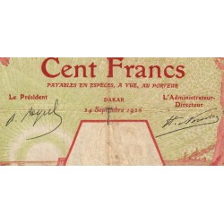 Sénégal - Dakar - Pick 11Bc_2 - 100 francs - Série O.168 - 24/09/1926 - Etat : TB-