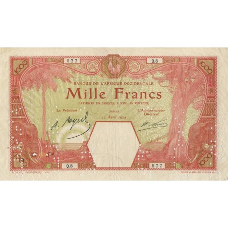 Sénégal - Dakar - Pick 15Bb - 1'000 francs - Série Q.8 - 10/04/1924 - Annulé - Etat : TB+