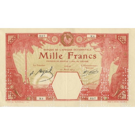 Sénégal - Dakar - Pick 15Bb - 1'000 francs - Série N.4 - 10/04/1924 - Faux annulé - Etat : TTB+