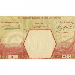 Guinée - Conakry - Pick 11Aas - 100 francs - Série 0.0 - 03/01/1903 - Spécimen - Etat : B+